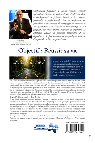 Quatrième de couverture du livre Objectif : Réussir sa vie et dans la vie !